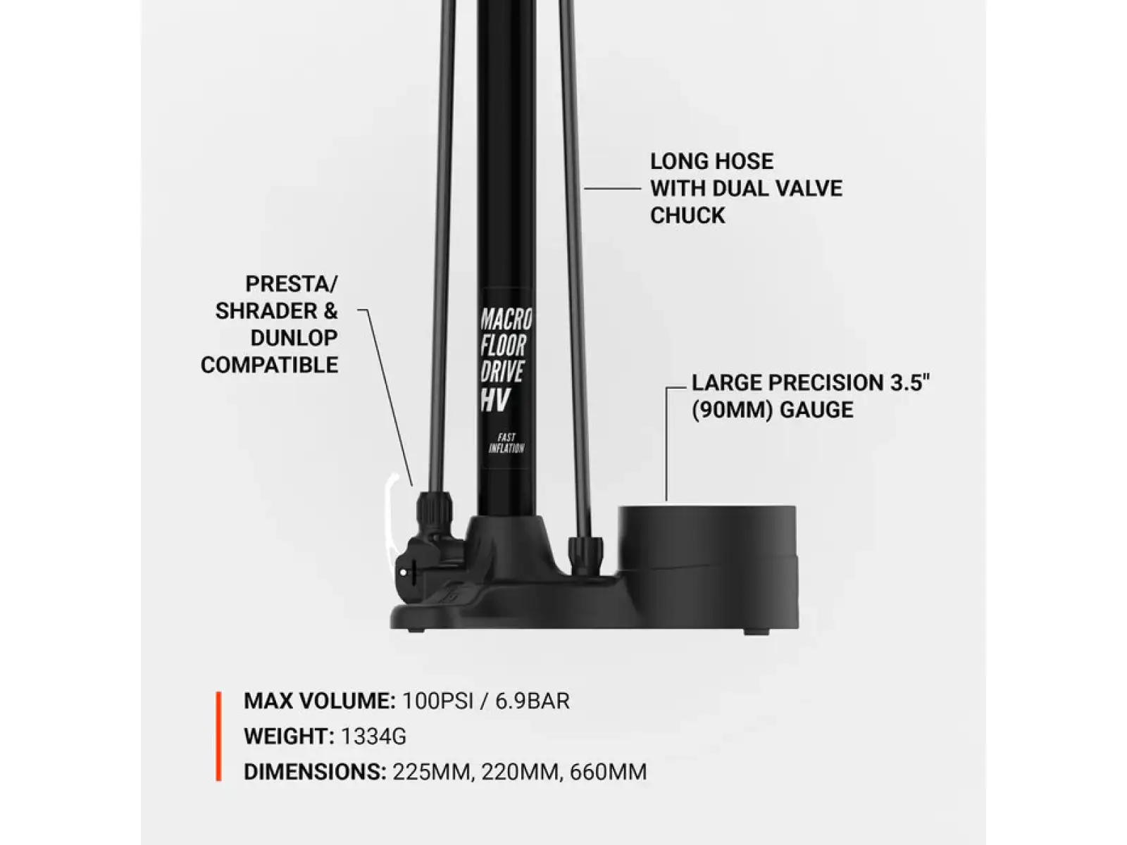 Lezyne Macro HV Floor DRIVE ABS pompka warsztatowa Flat Black
