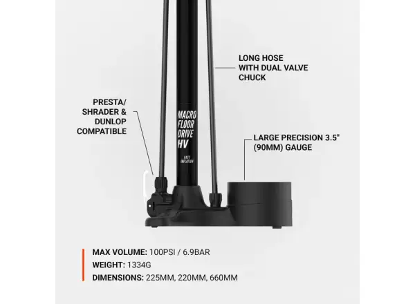Lezyne Macro HV Floor DRIVE ABS pompka warsztatowa Flat Black