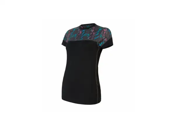 Sensor Merino Impress damska koszulka z krotkim rekawem czarna/Stripes