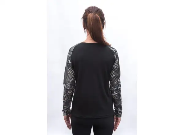 Sensor Merino Blend Impress damska koszulka długi rękaw czarna/zebra
