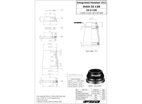 FSA ORBIT IS 1 3/8" zestaw sterowy 15,2 mm AL