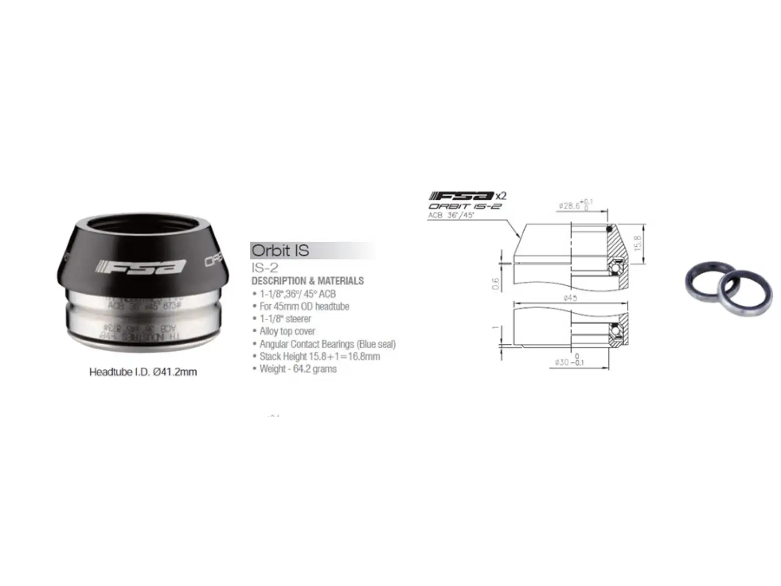 FSA Orbit IS2 41,2 mm zintegrowane stery 1 1/8" 36/45 8 mm