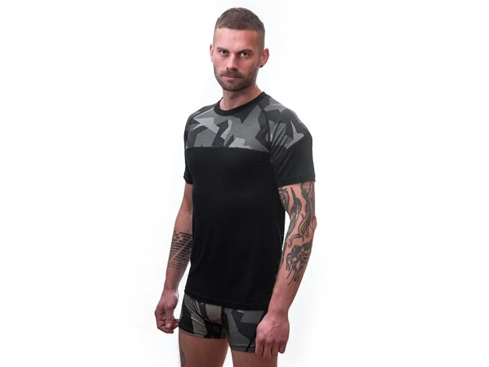 Sensor Merino Impress męska koszulka krótki rękaw czarna/Camo