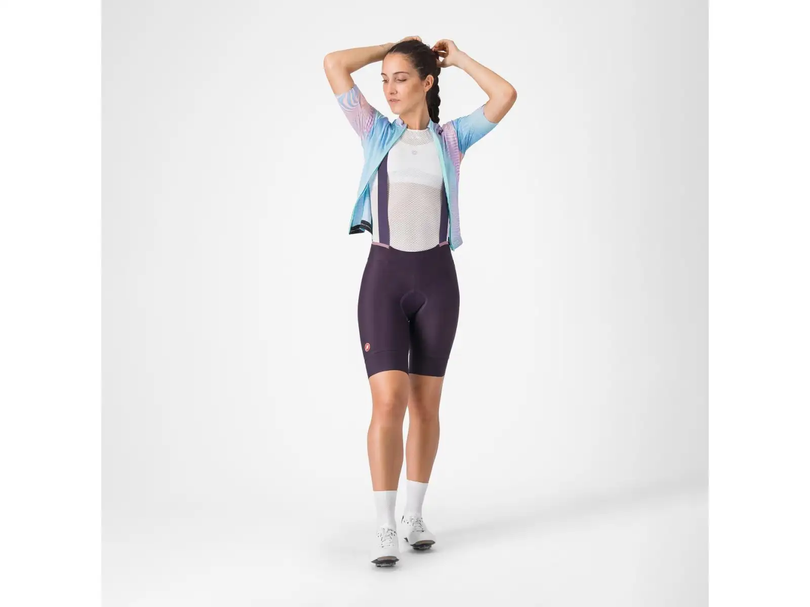 Castelli Prima 2 DT damskie spodenki z wkładką i szelkami Dark Night Shade/Deep Purple