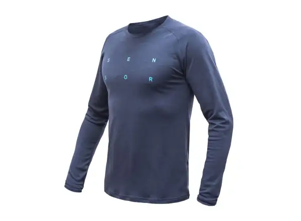 Sensor Merino Blend Typo męska koszulka długi rękaw Deep Blue