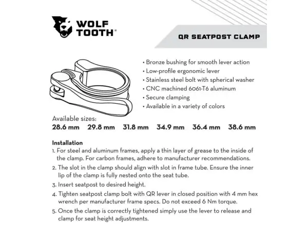 WOLF TOOTH obejma podsiodłowa 31.8 mm green Quick Release