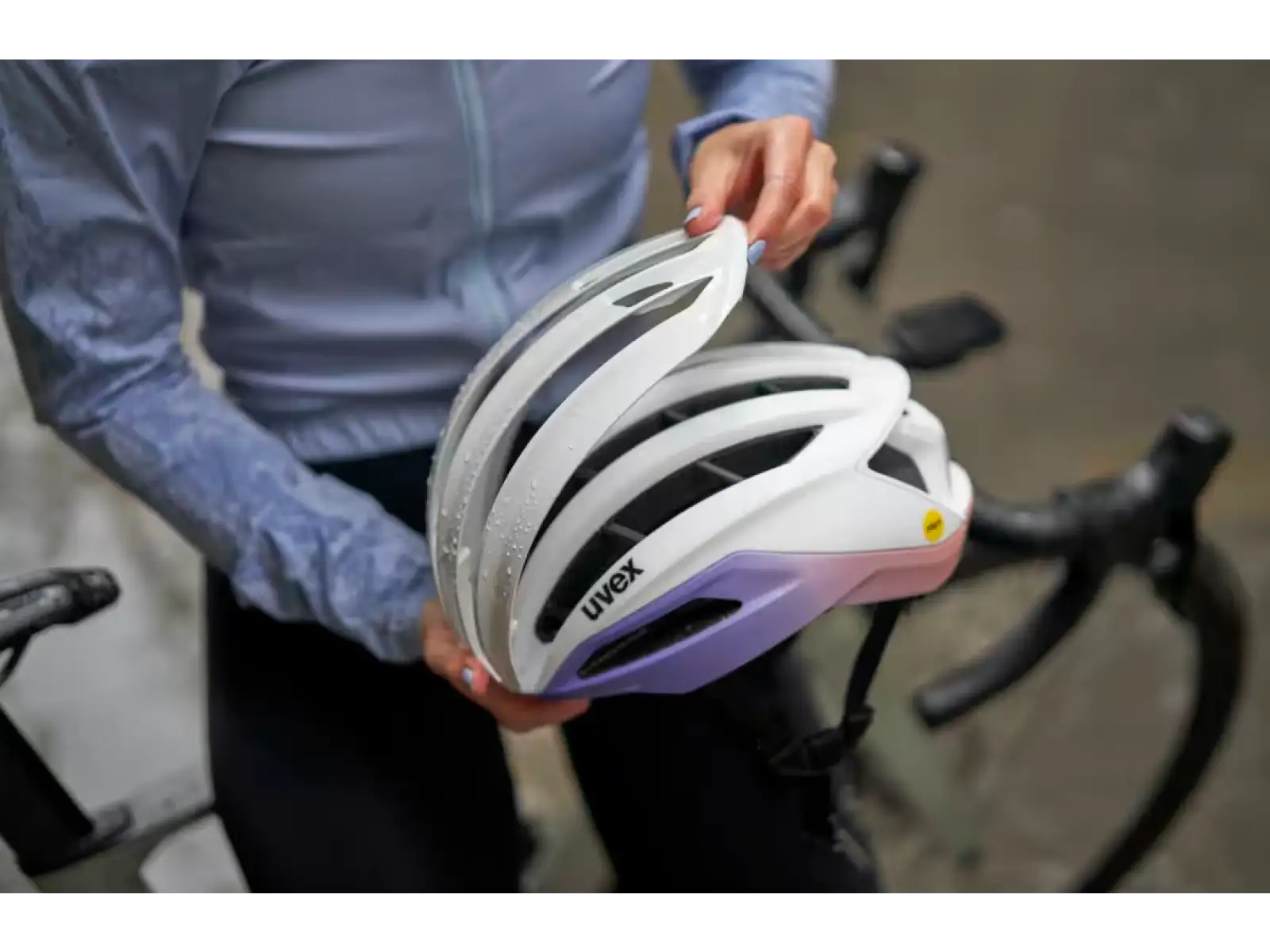 Uvex Surge Aero MIPS kask rowerowy szosowy White/Lila Apricot Matt