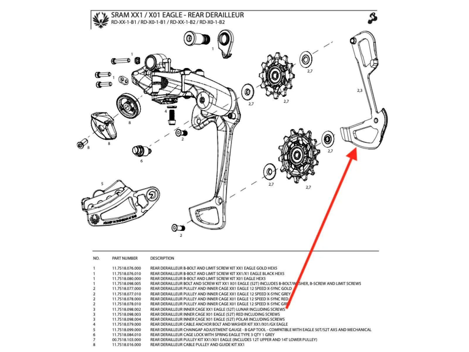 Sram Inner Cage XX1 Eagle wewnętrzny prowadnik przerzutki lunar