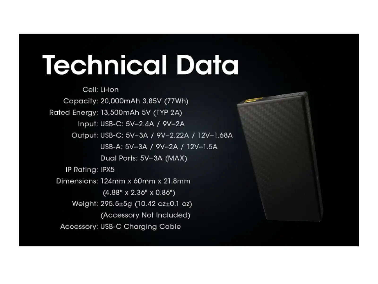 Nitecore wydajny Powerbank CARBO 20000, USB-C, 20000 mAh