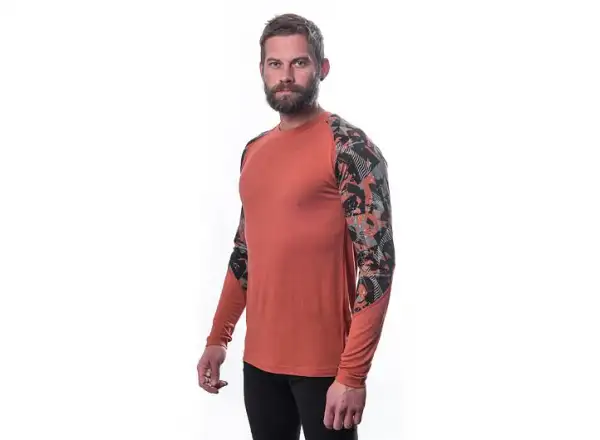 Sensor Merino Impress męska koszulka długi rękaw Terracotta/Rush