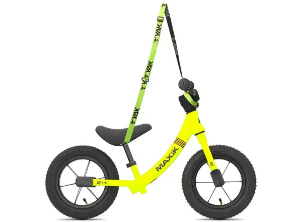 MAXÍK Evo Lite dziecięcy rowerek biegowy fluo żółty/fioletowy + pasek YAK