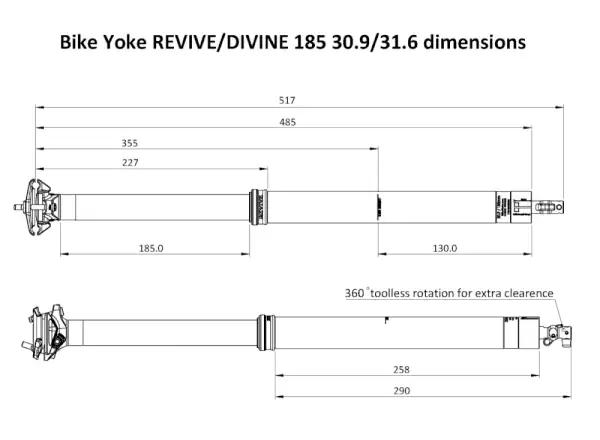 BikeYoke Revive 2.0 sztyca regulowana 185 mm/ 31,6 mm/485 mm