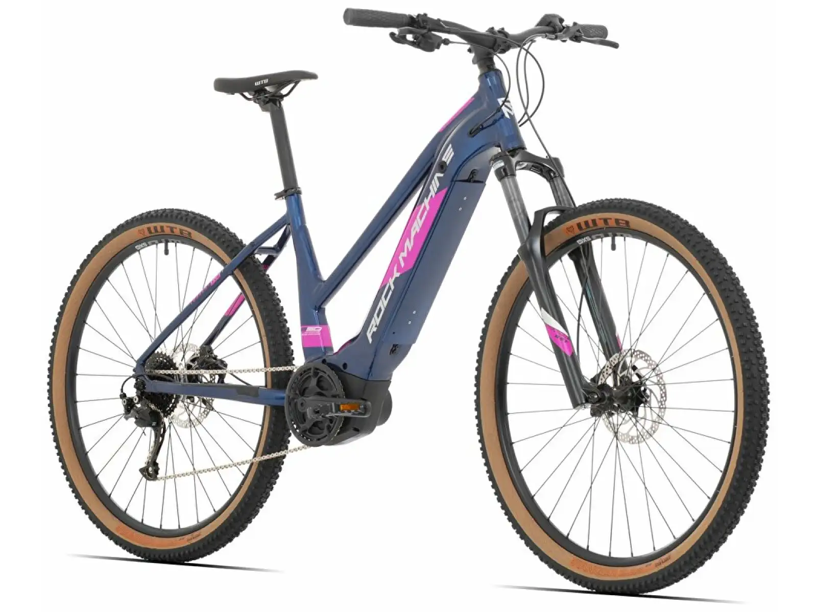 Rock Machine Torrent INT e50-29 Gloss Blue/Silver/Pink niskopodłogowy rower górski elektryczny