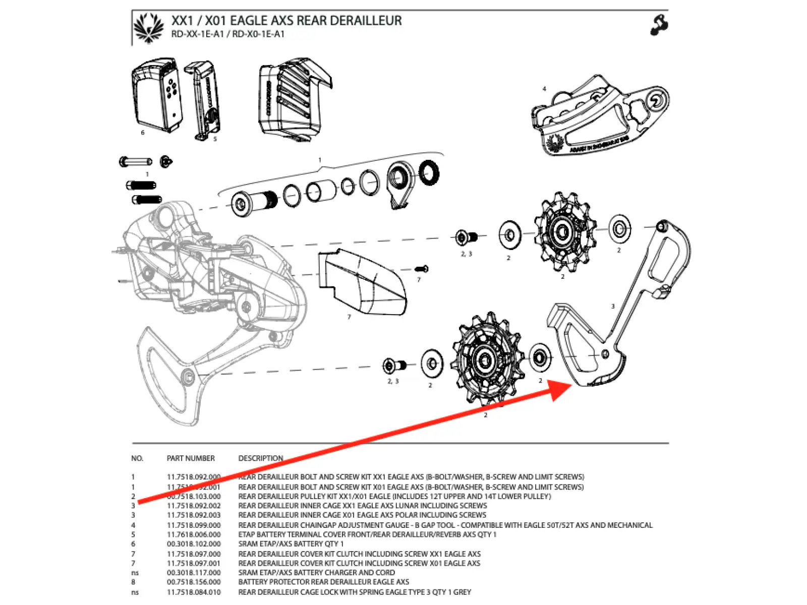Sram Inner Cage XX1 Eagle AXS wewnętrzna prowadnica przerzutki lunar