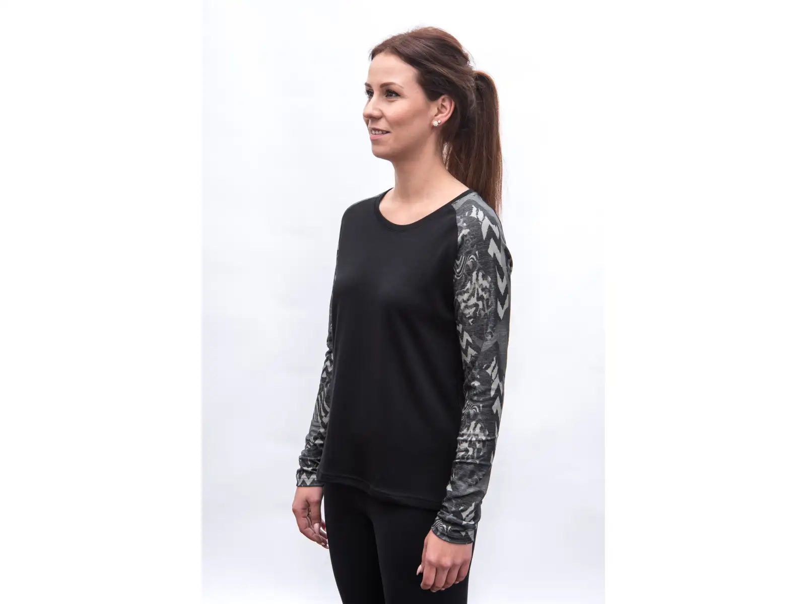 Sensor Merino Blend Impress damska koszulka długi rękaw czarna/zebra
