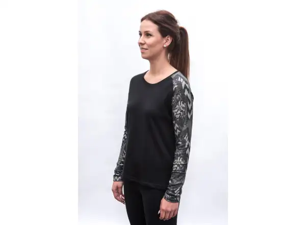 Sensor Merino Blend Impress damska koszulka długi rękaw czarna/zebra