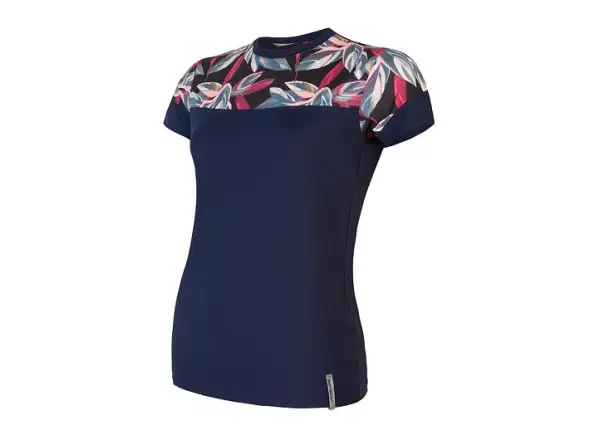Sensor Coolmax Impress damska koszulka krotki rękaw Deep Blue/Leaves
