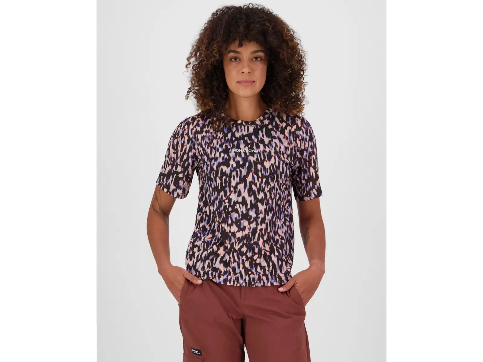Mons Royale Icon Merino damska koszulka krótki rękaw Rock Leopard