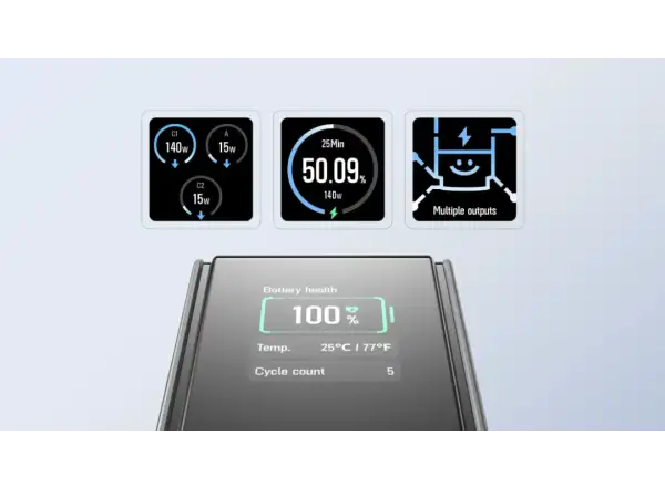 EcoFlow Rapid Power Bank (25000mAh,170W) 2x100W wbudowany kabel USB-C - srebrna