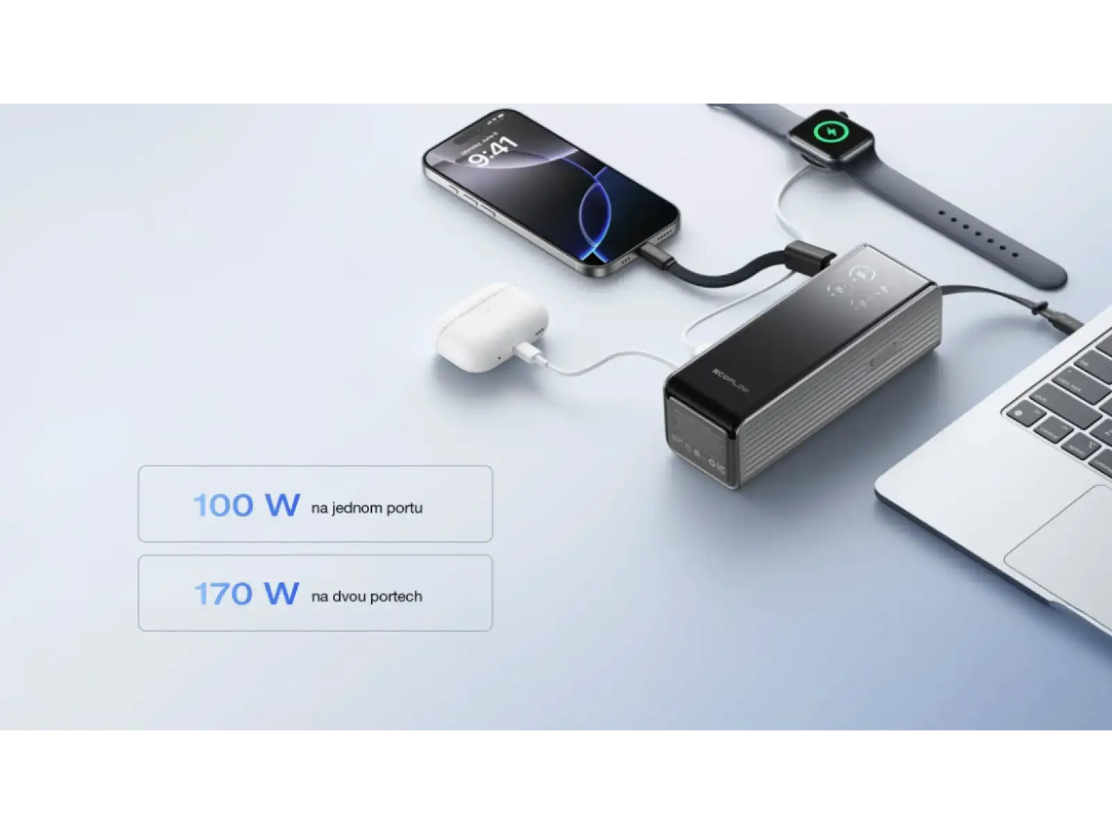 EcoFlow Rapid Power Bank (25000mAh,170W) 2x100W wbudowany kabel USB-C - srebrna