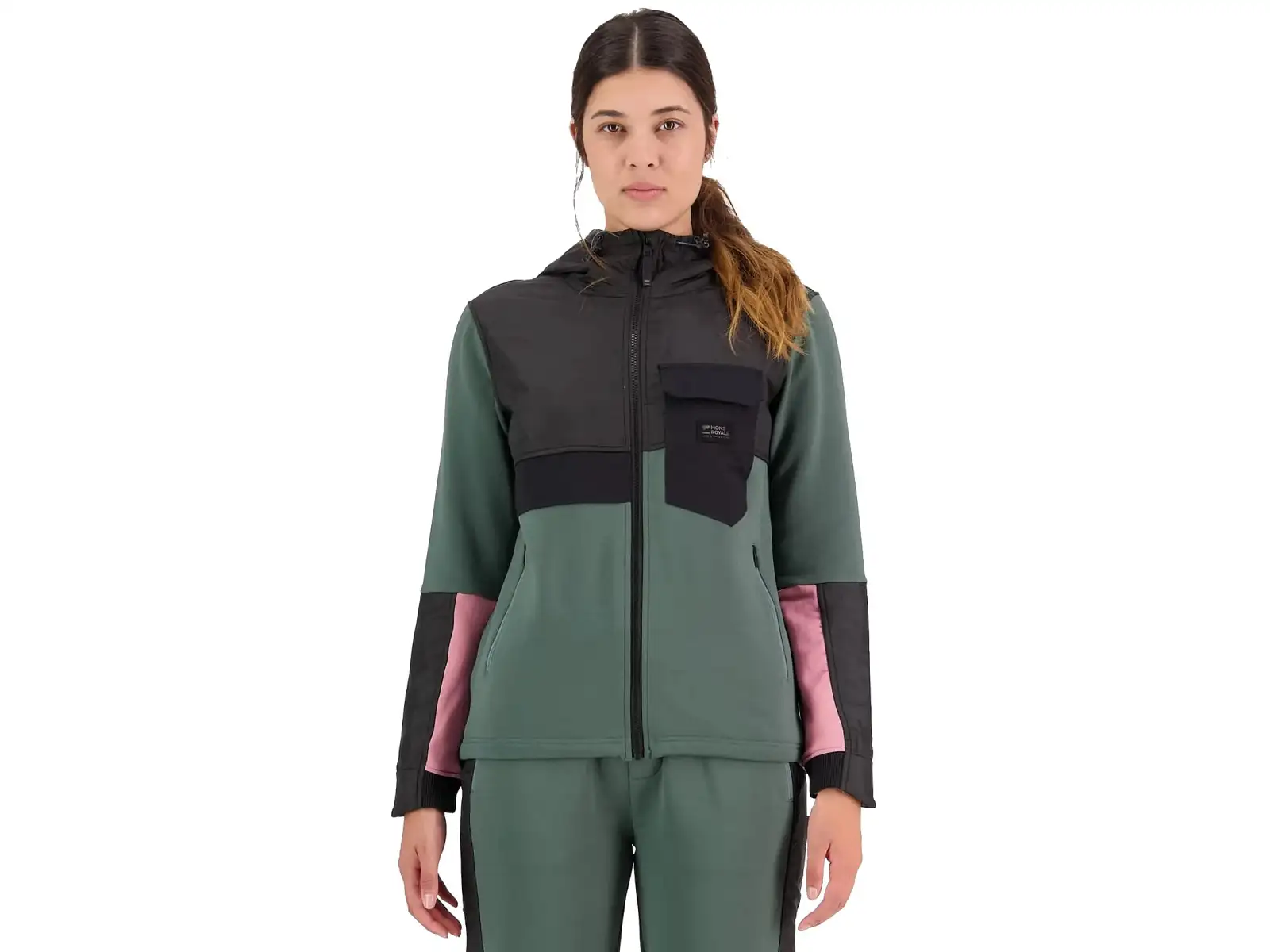 Mons Royale Decade Mid Hoody damska bluza dlugi rękaw Burnt sage/czarna