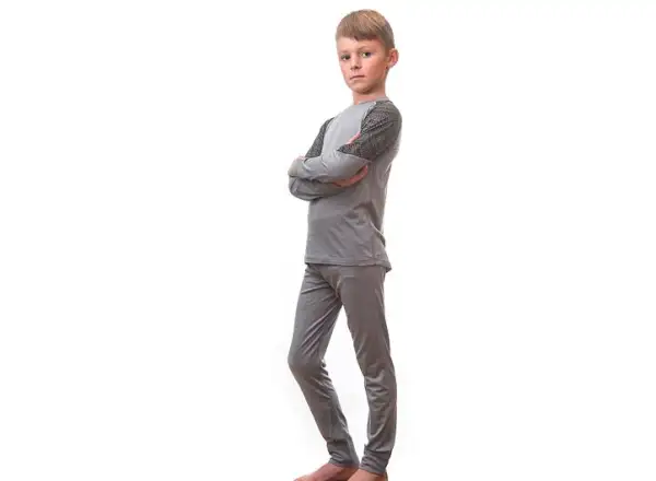 Sensor Merino Impress Set dziecięca koszulka długi rękaw + spodnie szary/Maori