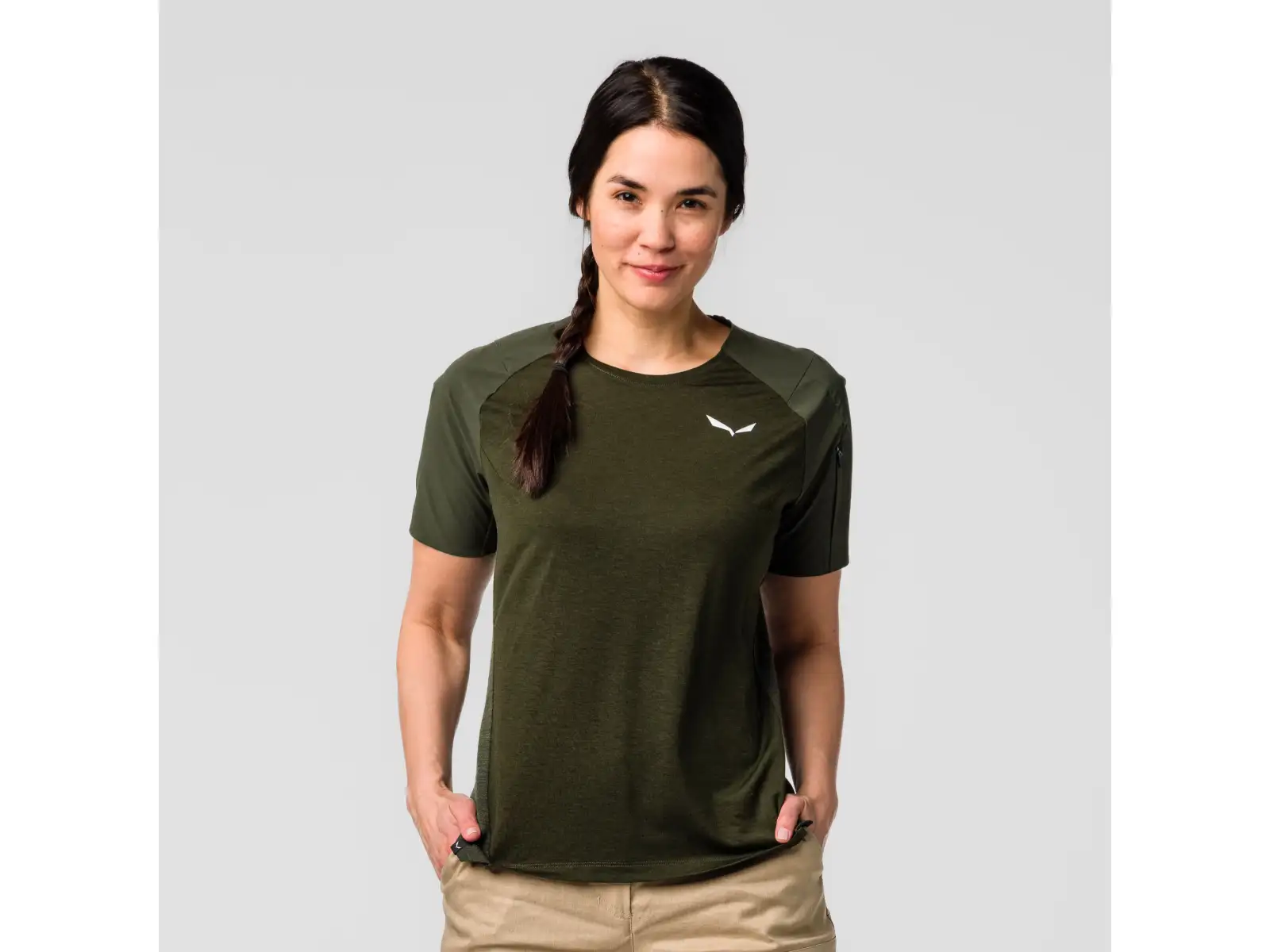 Salewa Puez AM Hyb damska koszulka krótki rękaw Dark Olive