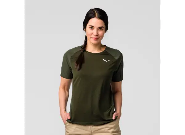 Salewa Puez AM Hyb damska koszulka krótki rękaw Dark Olive