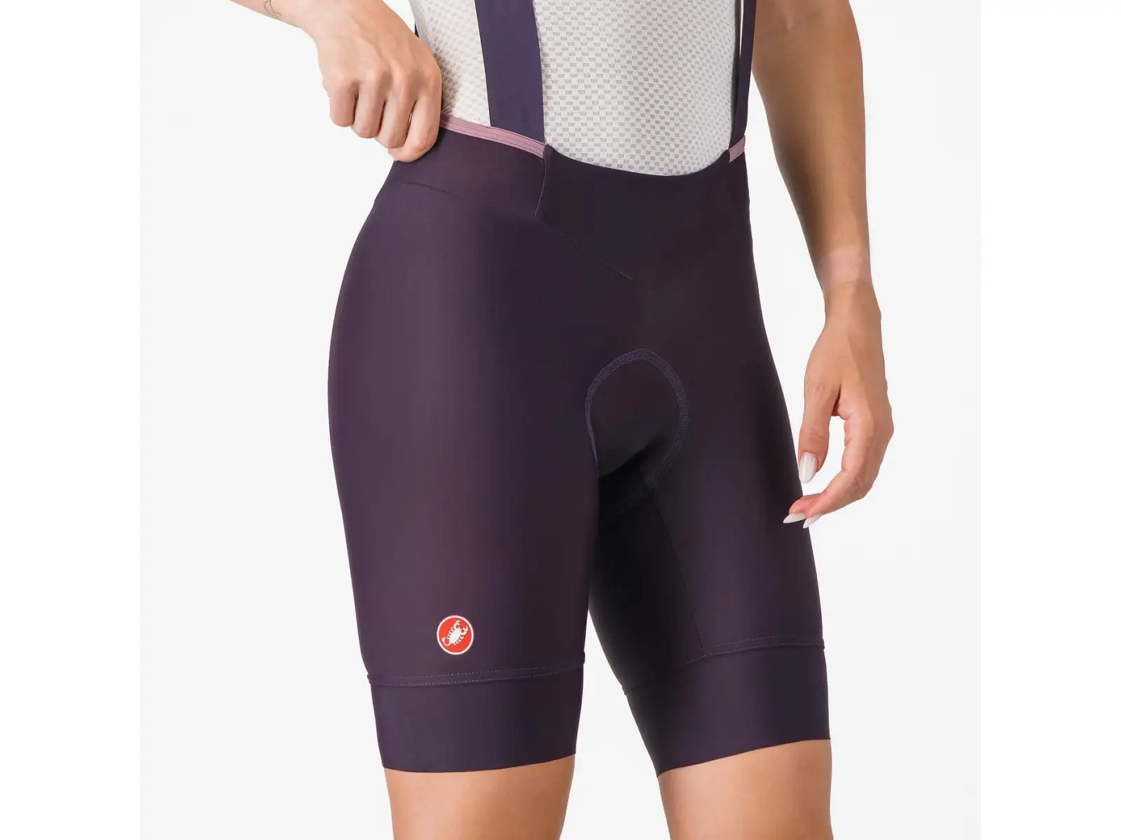 Castelli Prima 2 DT damskie spodenki z wkładką i szelkami Dark Night Shade/Deep Purple