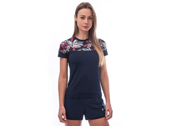 Sensor Coolmax Impress damska koszulka krotki rękaw Deep Blue/Leaves