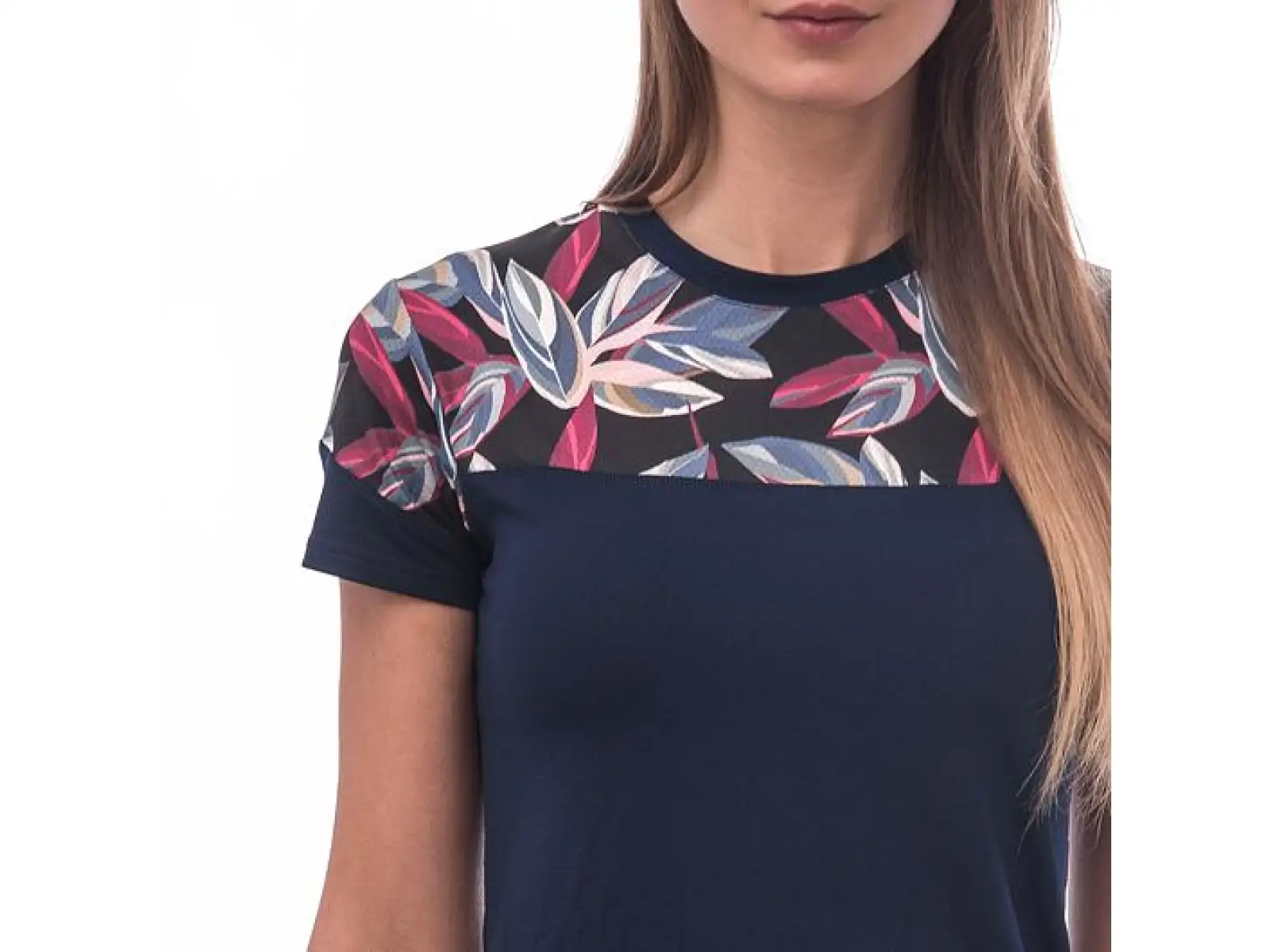 Sensor Coolmax Impress damska koszulka krotki rękaw Deep Blue/Leaves