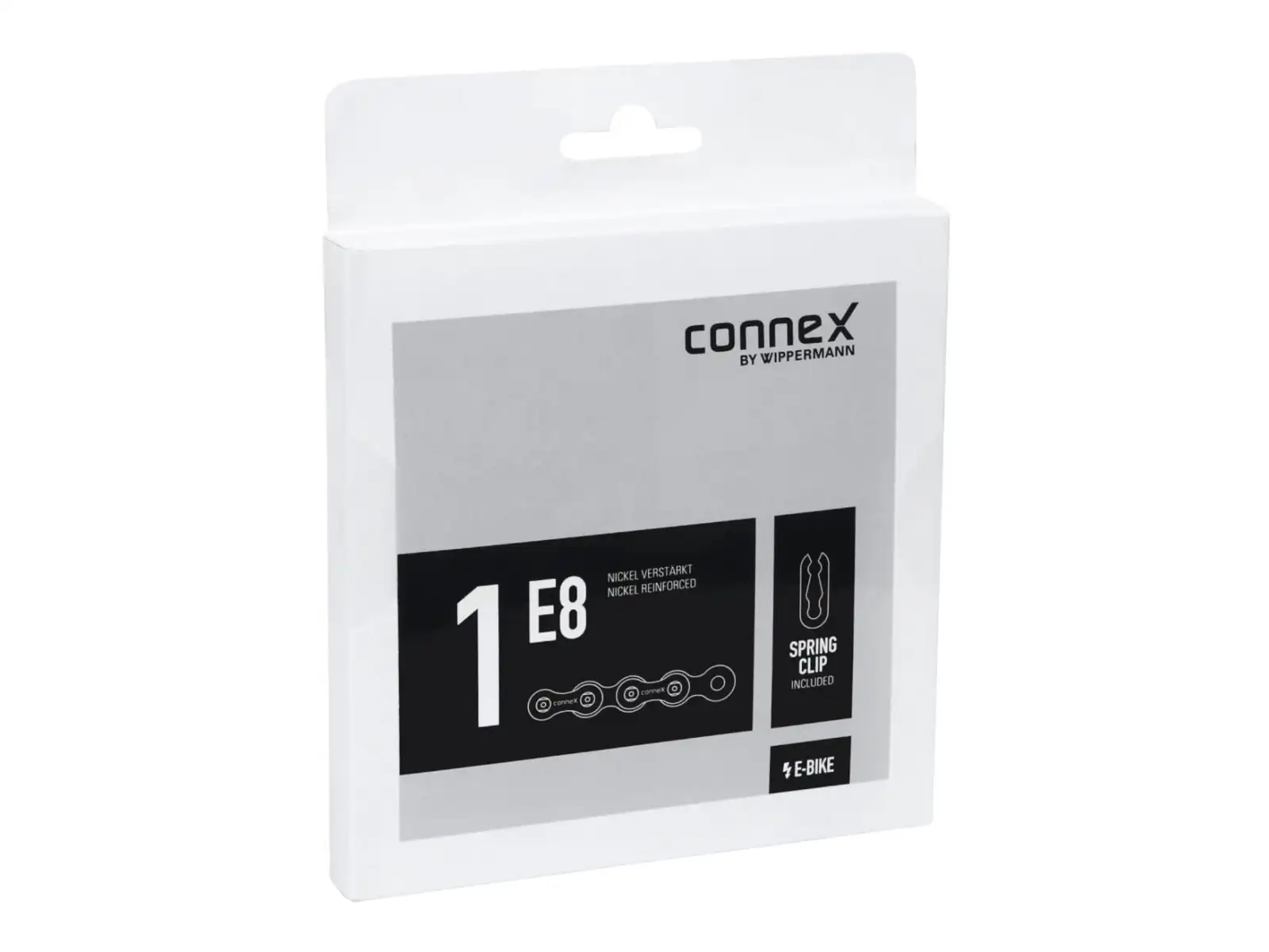 Connex 1E8 srebrny łańcuch do E-BIKE single speed 124 ogniw