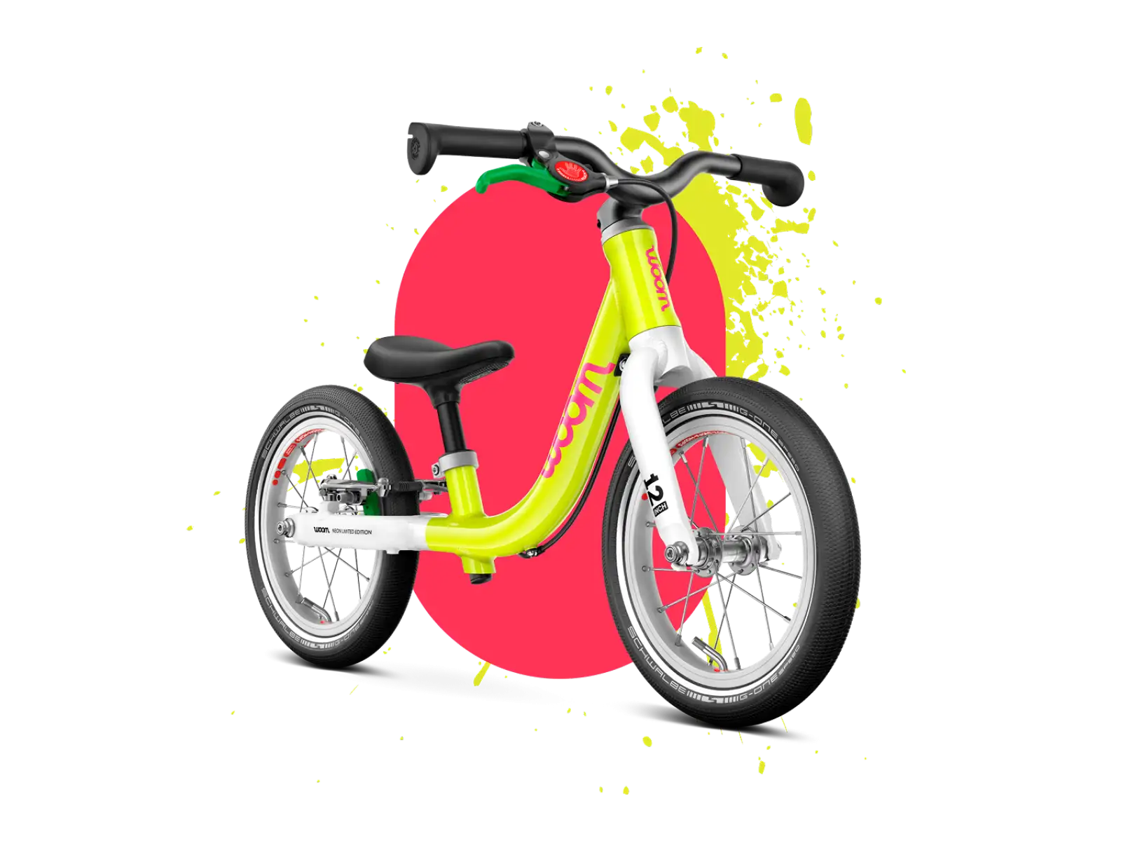 Woom GO 1 rowerek biegowy dla dzieci neon lime