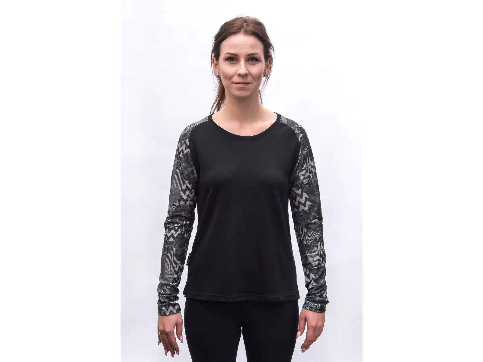 Sensor Merino Blend Impress damska koszulka długi rękaw czarna/zebra