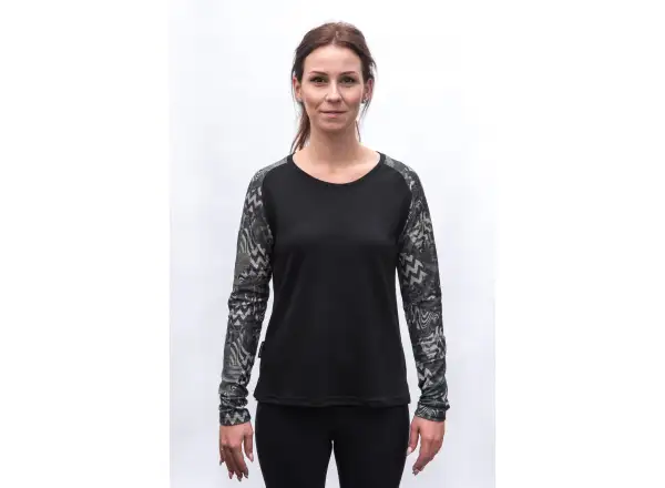 Sensor Merino Blend Impress damska koszulka długi rękaw czarna/zebra
