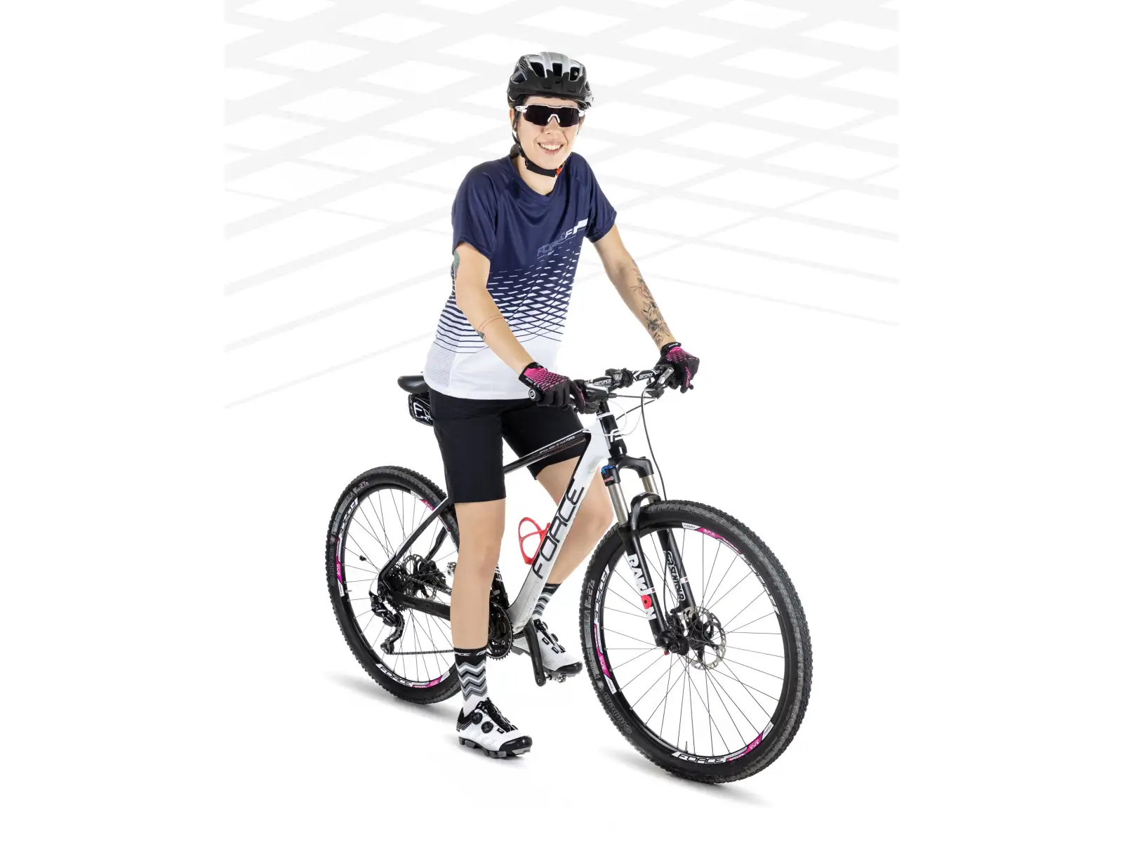 Force Angle MTB damski koszulka krótki rękaw biała/niebieska