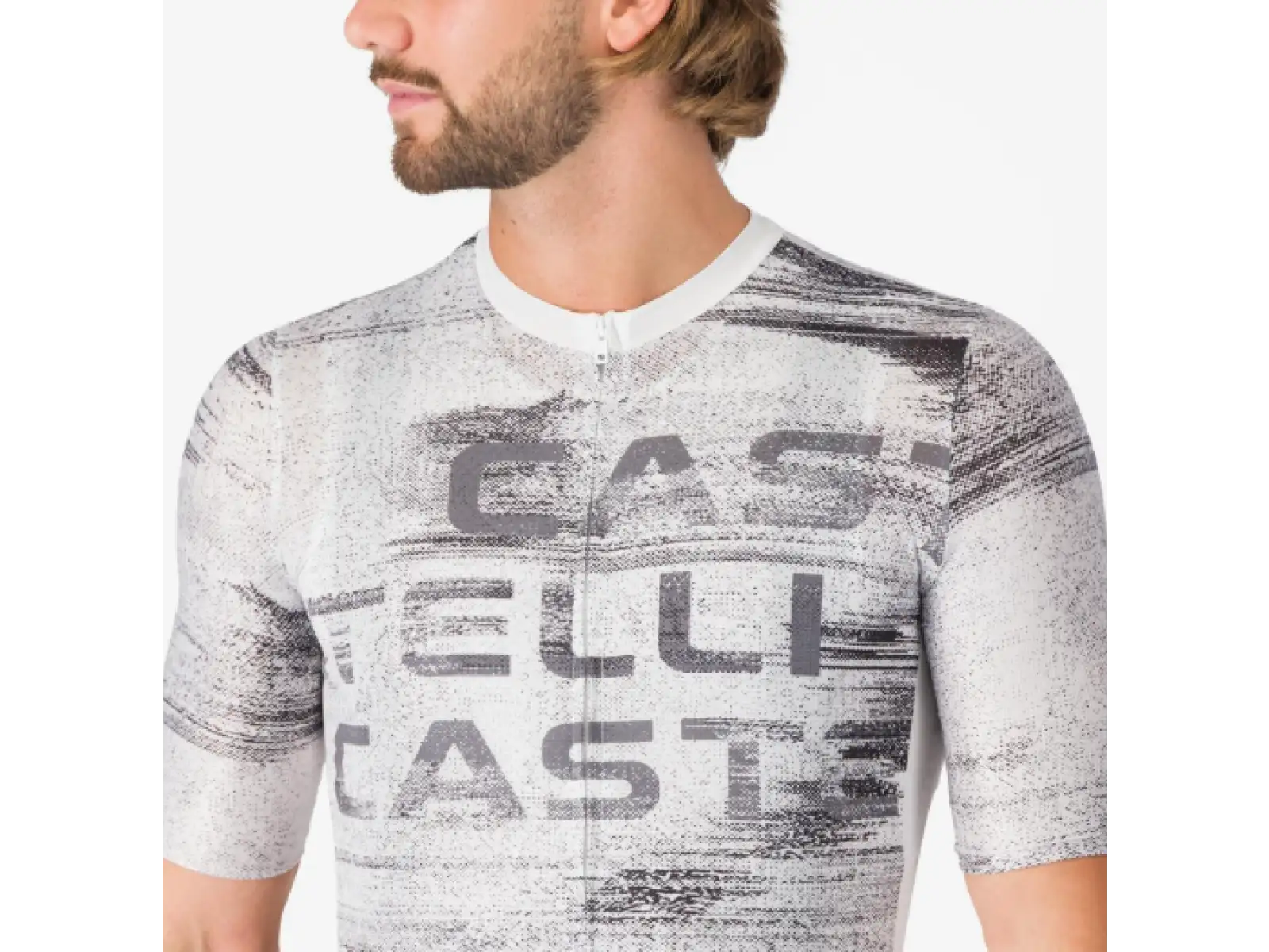 Castelli Stratus Logo męska koszulka z krótkim rękawem White/Smoky Gray