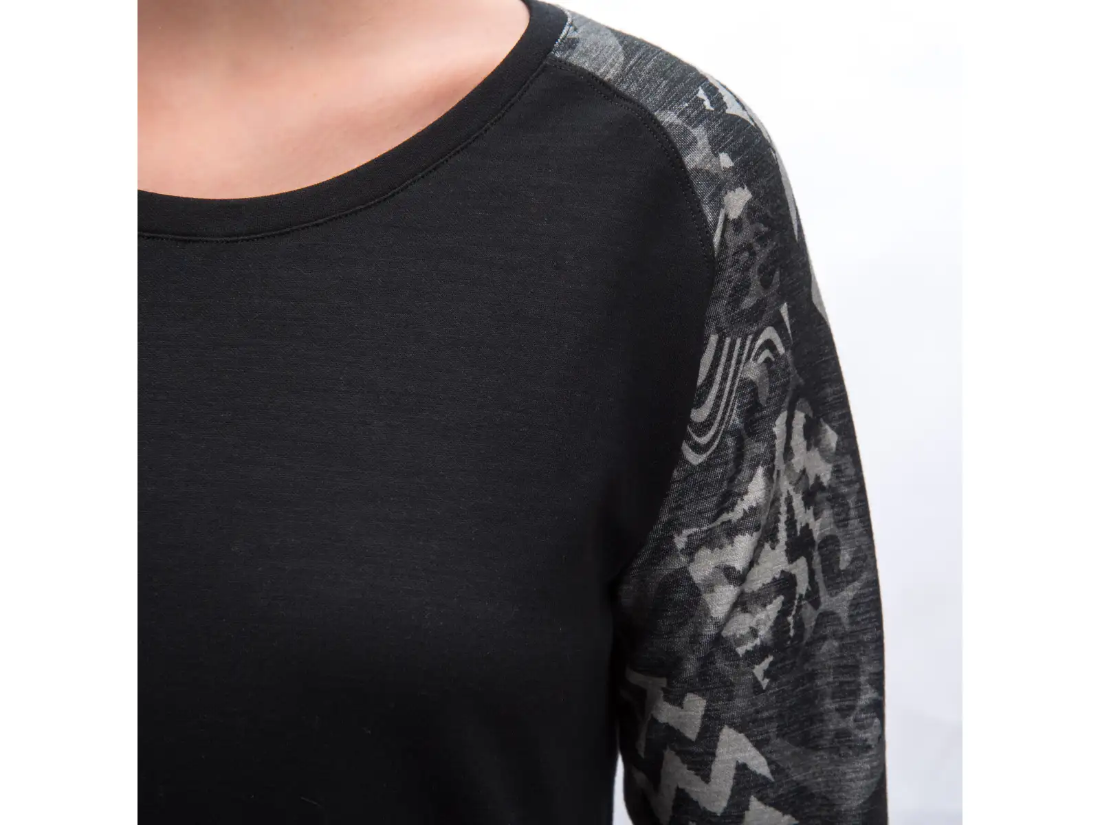 Sensor Merino Blend Impress damska koszulka długi rękaw czarna/zebra