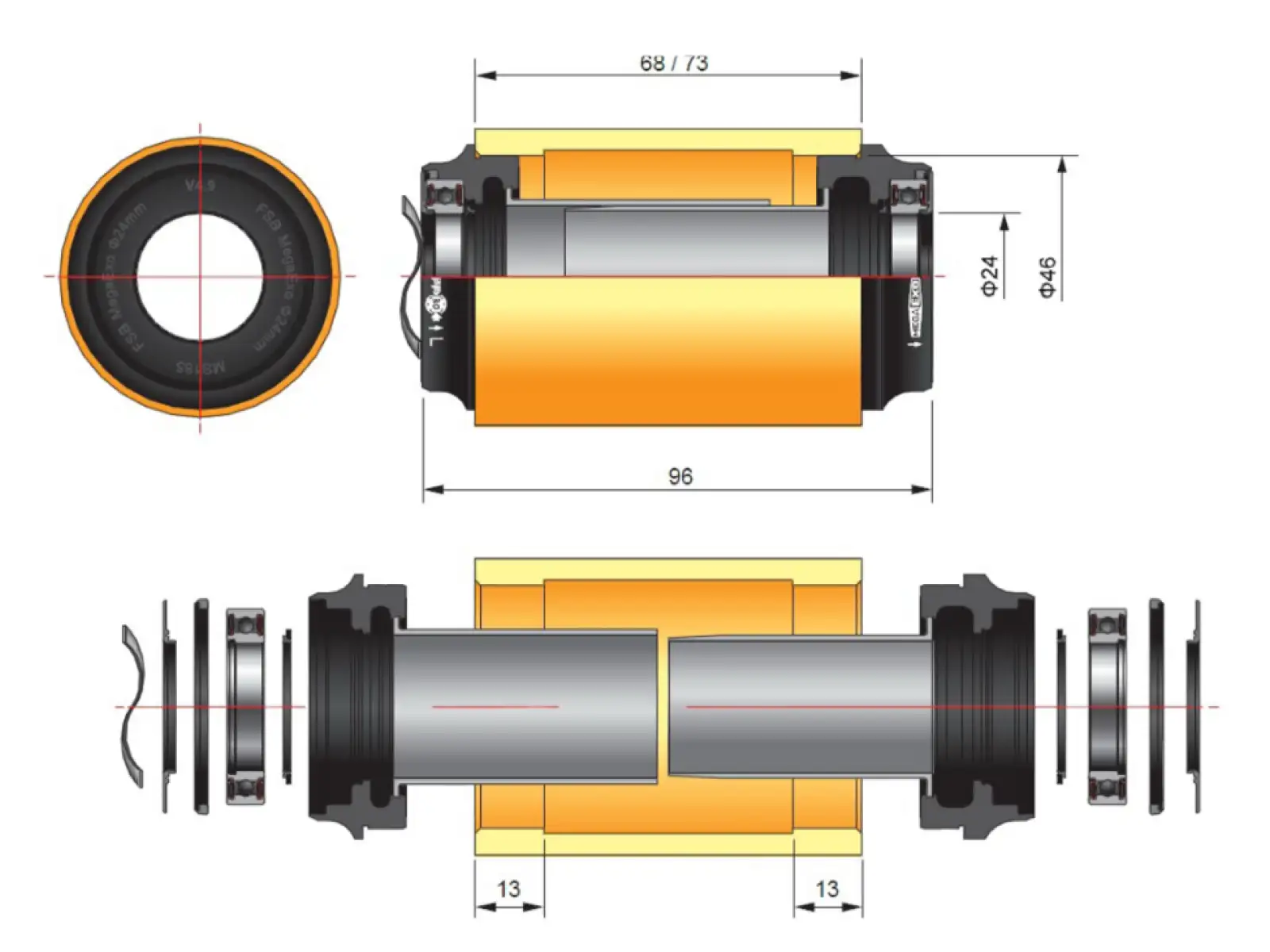 FSA MTB M3 Press Fit miski suportu PF-30 46x68 mm AL