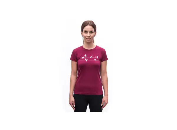 Sensor Merino Active Songbirds damska koszulka z krótkim rękawem Lilla