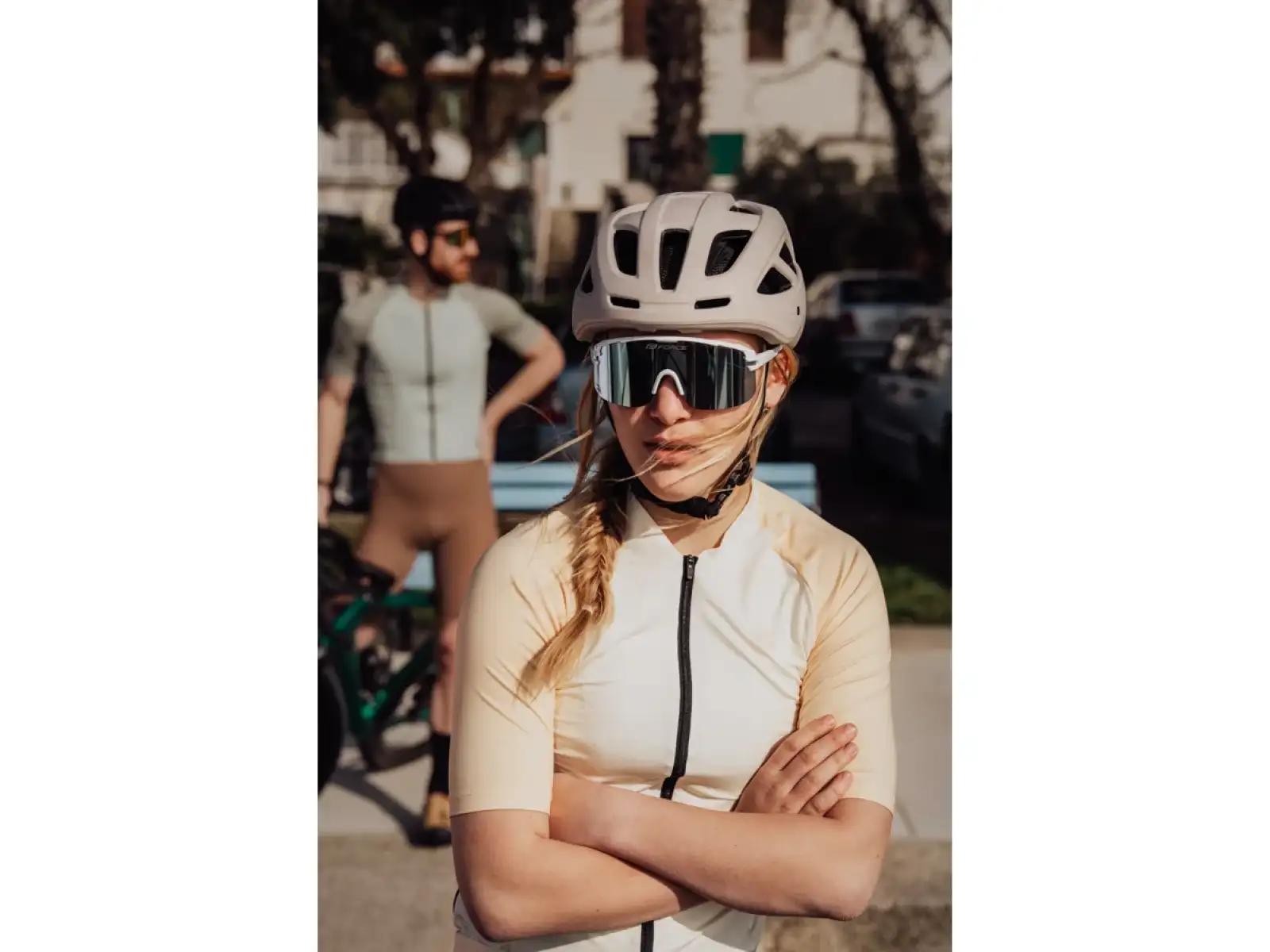 Force Epic okulary rowerowe białe/niebieskie lustrzane szkło