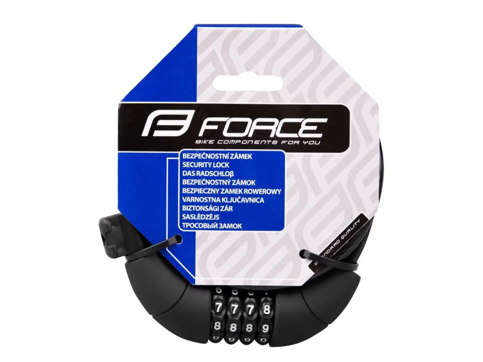 Force Lux zamek spirala 180 cm/8 mm 4kod + uchwyt czarna