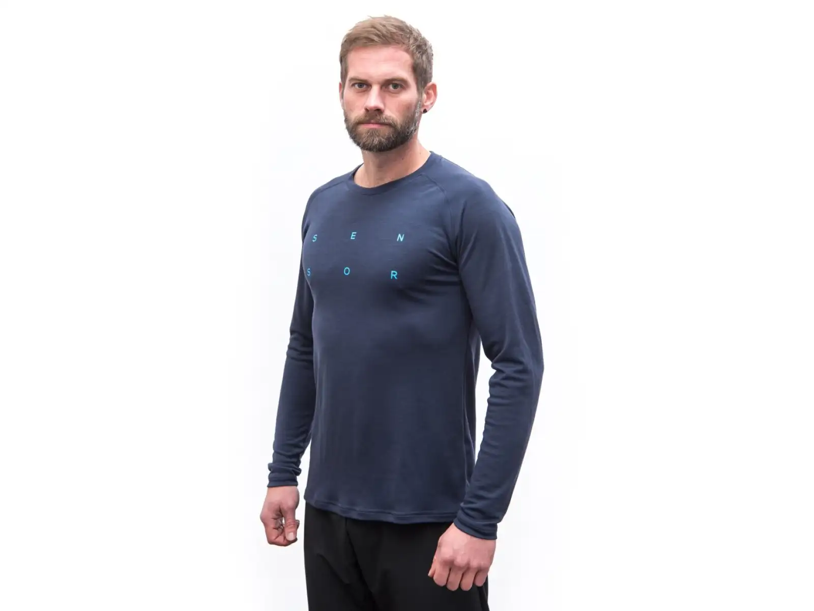 Sensor Merino Blend Typo męska koszulka długi rękaw Deep Blue