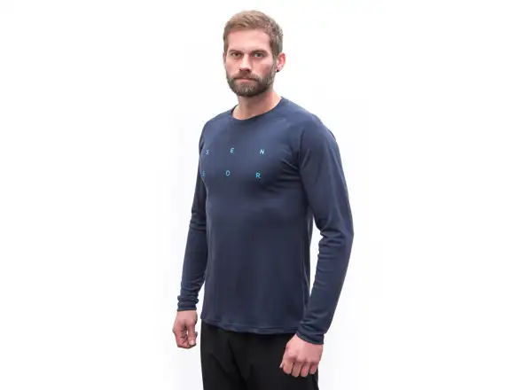 Sensor Merino Blend Typo męska koszulka długi rękaw Deep Blue