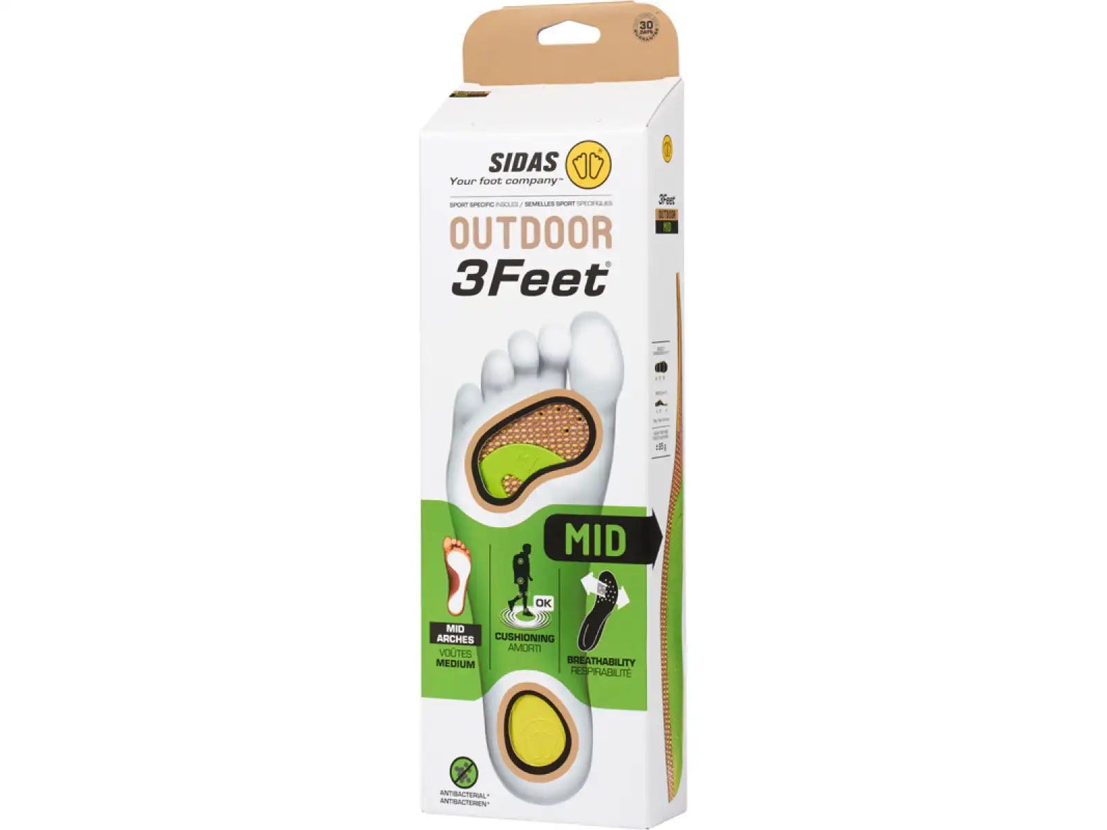 Sidas 3Feet Outdoor Mid wkładki do butów średnie podbicie 1 para