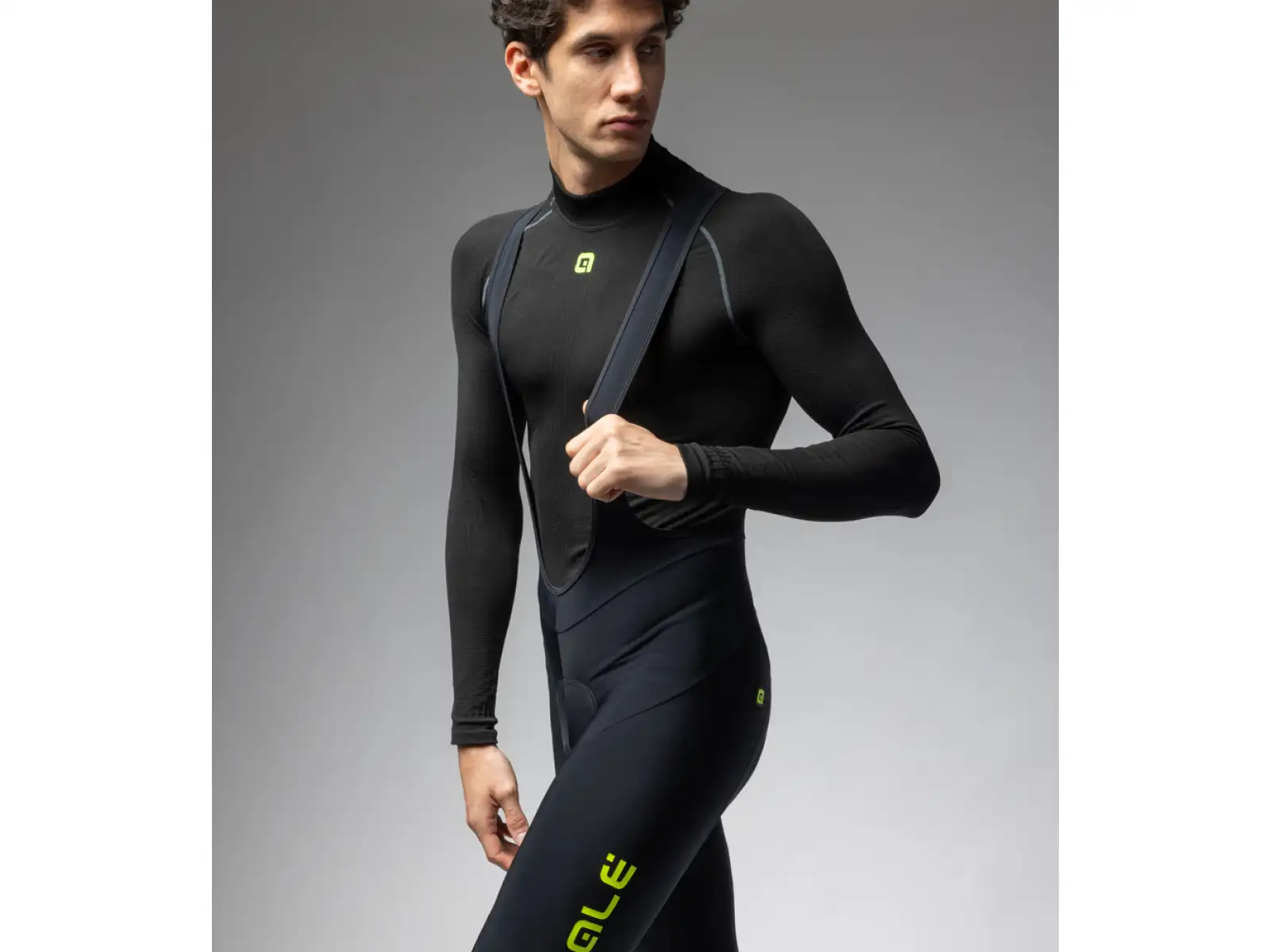 ALÉ Calzamaglia C/B Winter męskie zimowe spodnie rowerowe black/fluo yellow