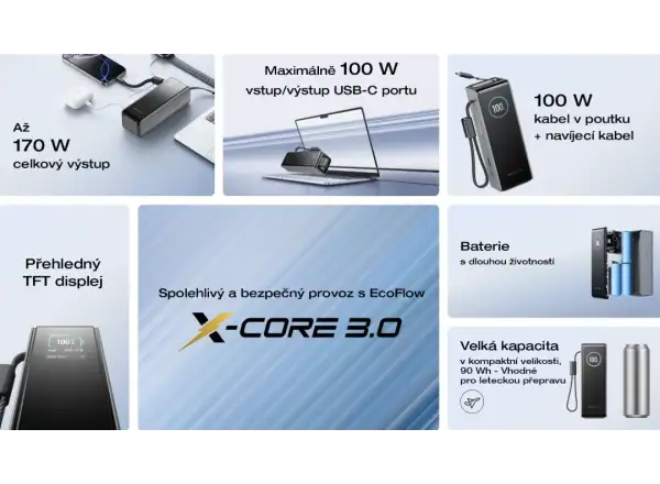 EcoFlow Rapid Power Bank (25000mAh,170W) 2x100W wbudowany kabel USB-C - srebrna