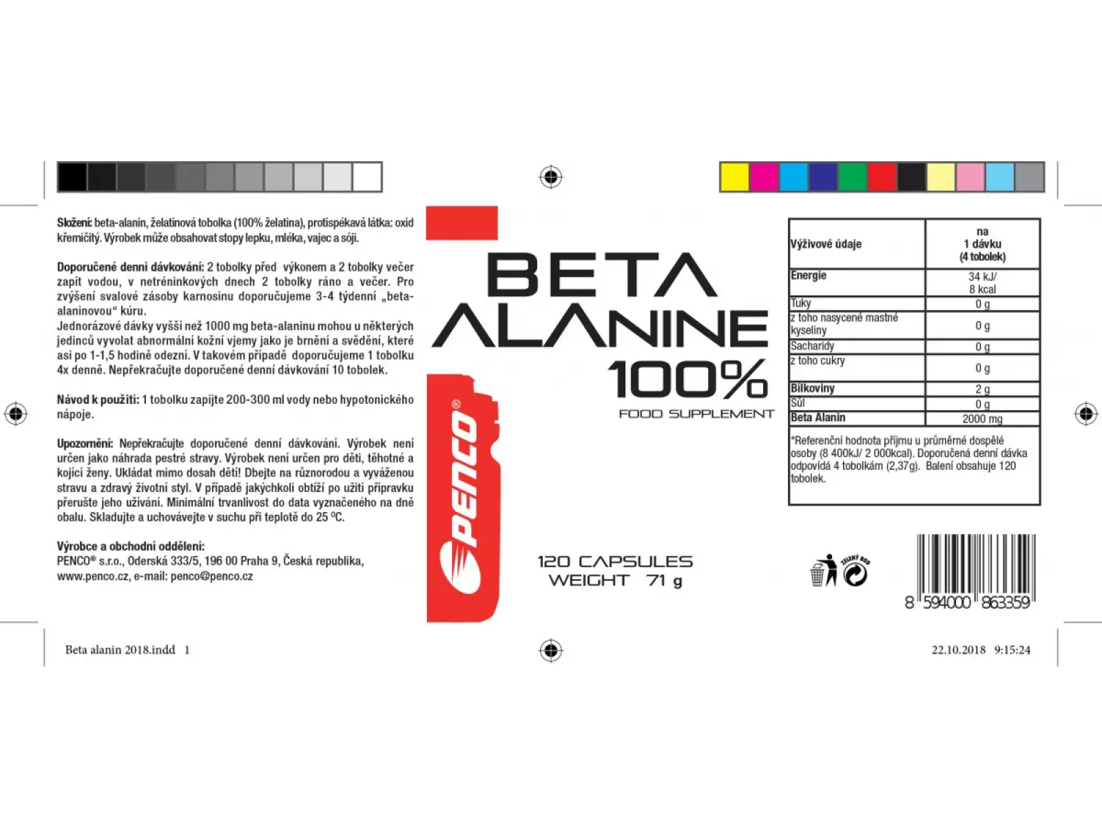 Penco Beta Alanine proszkowane aminokwasy 120 kapsułek