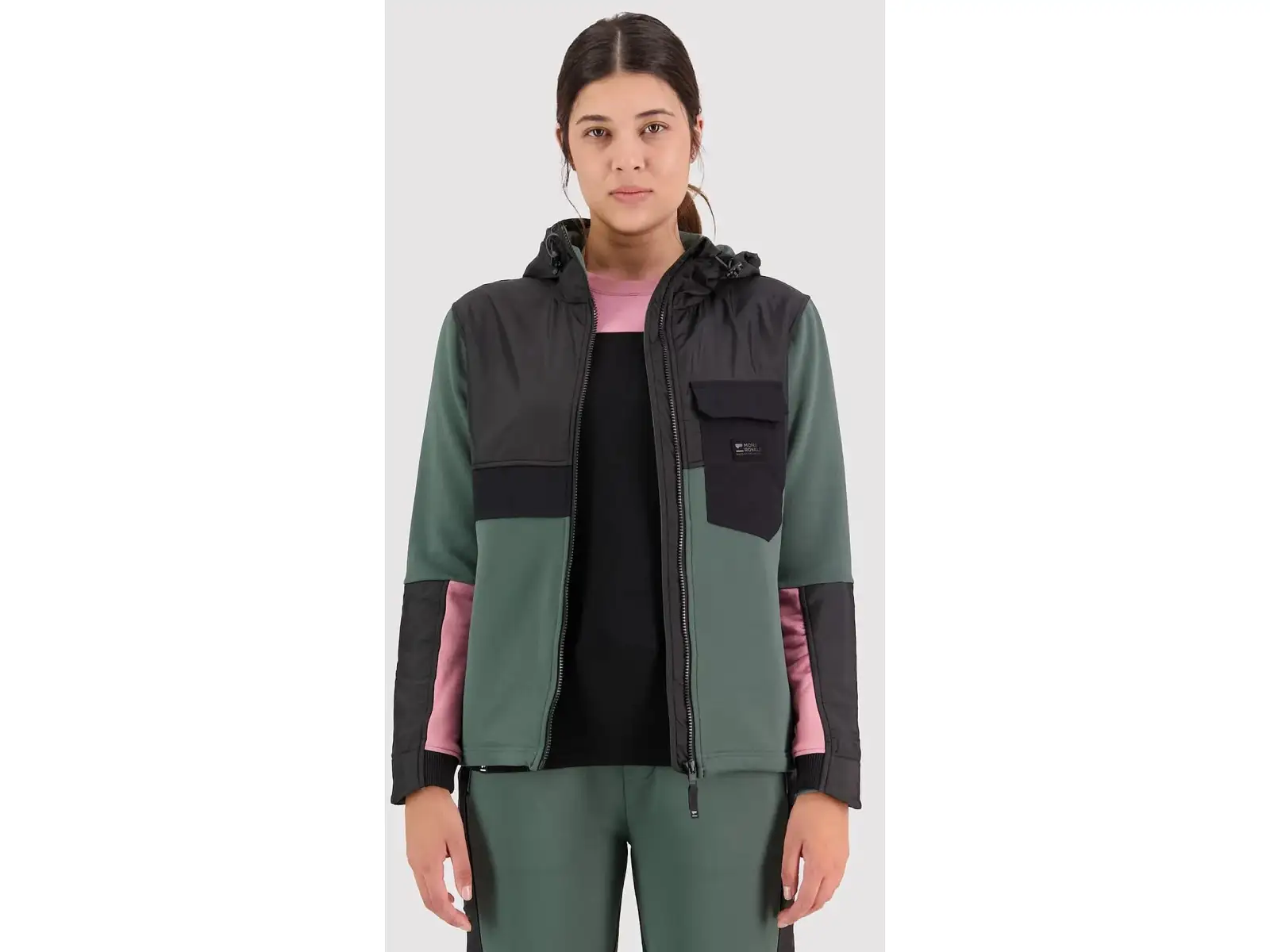 Mons Royale Decade Mid Hoody damska bluza dlugi rękaw Burnt sage/czarna