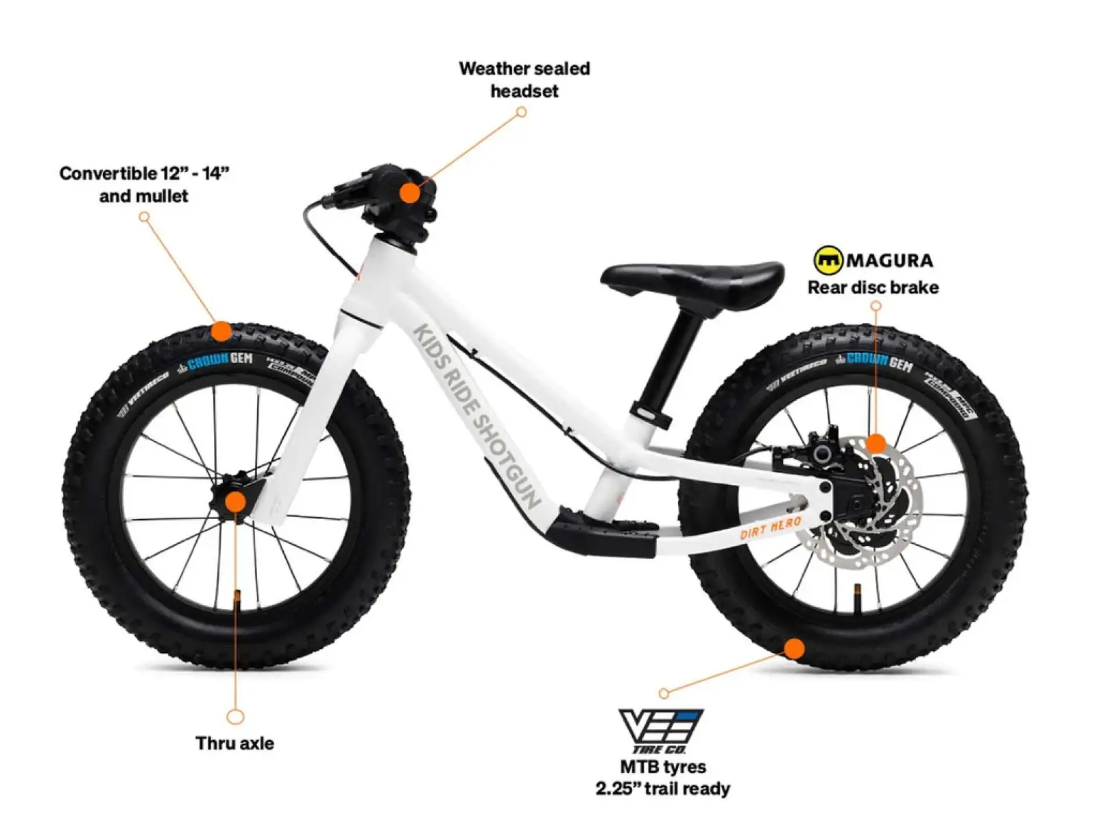 Kids Ride Shotgun Dirt Hero 12 rowerek biegowy z hamulcem